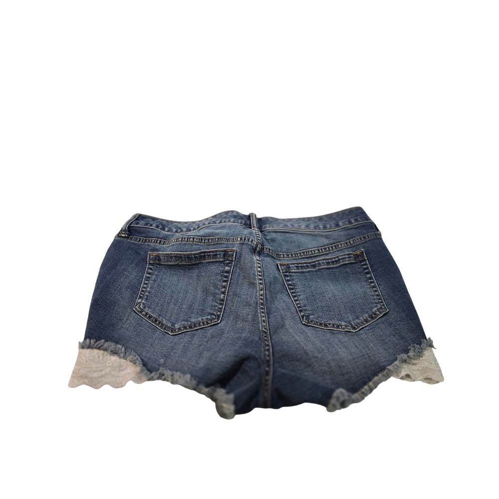 Torrid Denim Womens Size 12 Distressed Lace Trim Raw Hem Jean Shorts Medium Wash - Picture 4 of 7